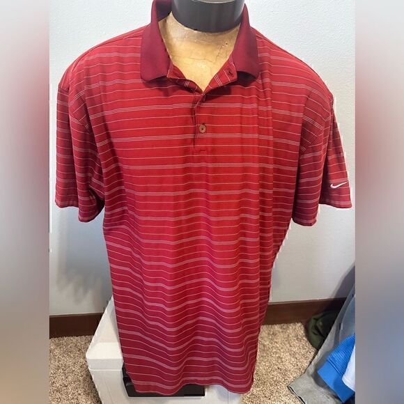 Nike FitDry Mens XXL Red Striped Short Sleeve Polo - Picture 1 of 7